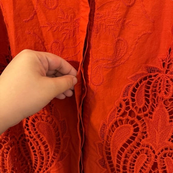 Chicos cutout crochet lace button down bell sleeve blouse top womens 1 US 8/10 M - Picture 5 of 13